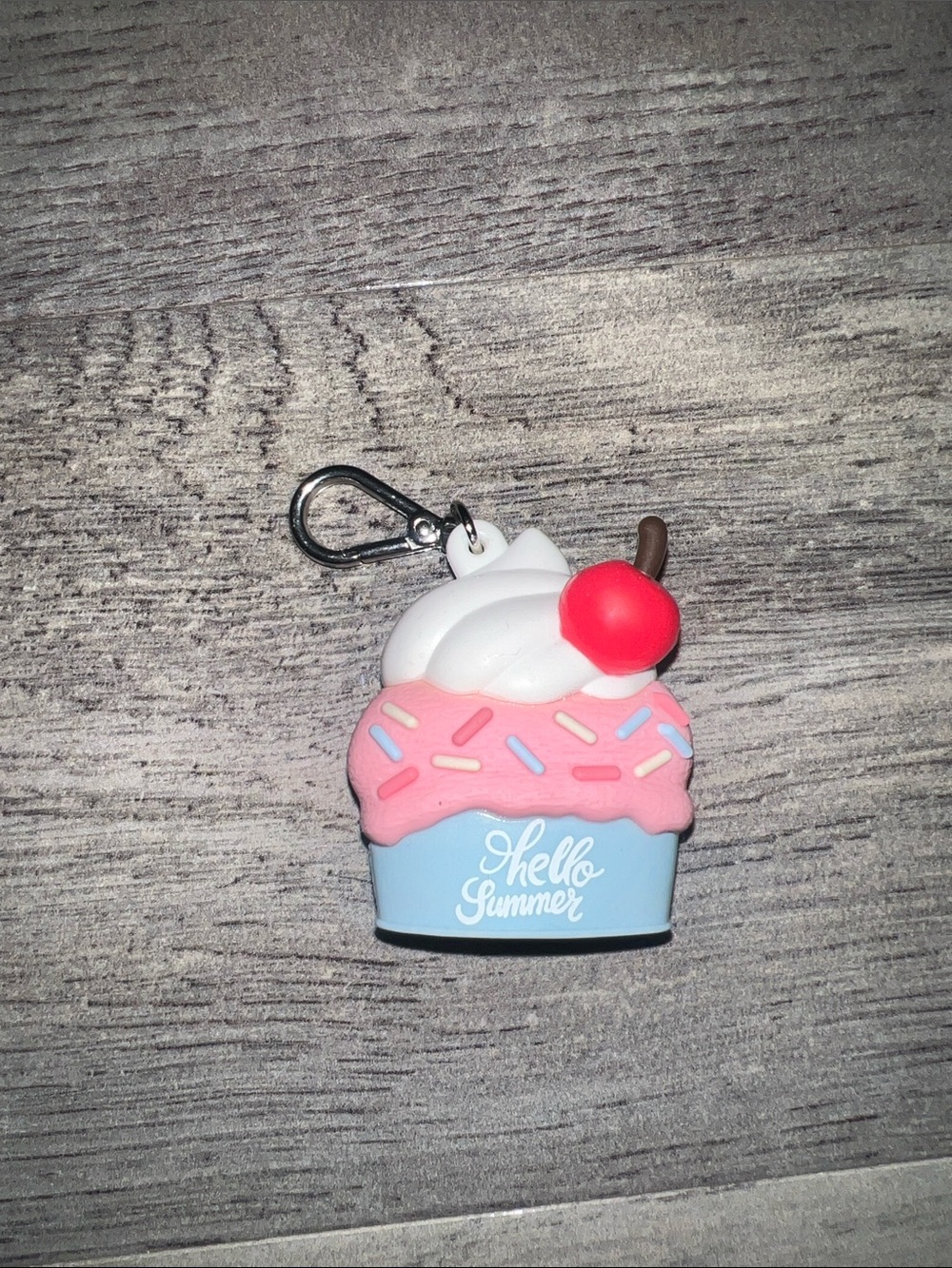 Hello Summer Pink & Blue Cupcake Keychain Hand Sanitizer Holder